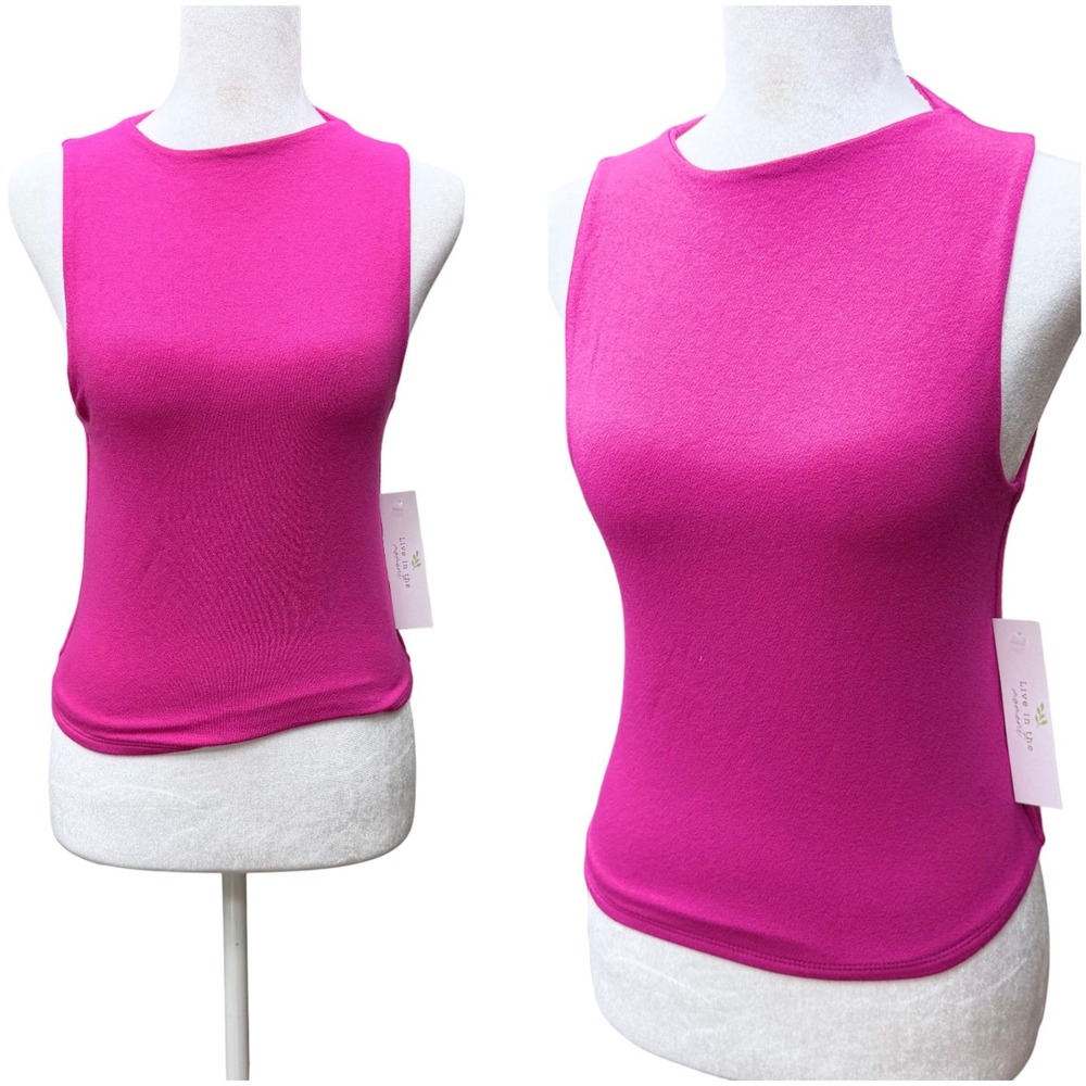 NWT High Neck Knit Magenta Tank Top Medium Pink Sleeveless Stretch Coquette Y2K